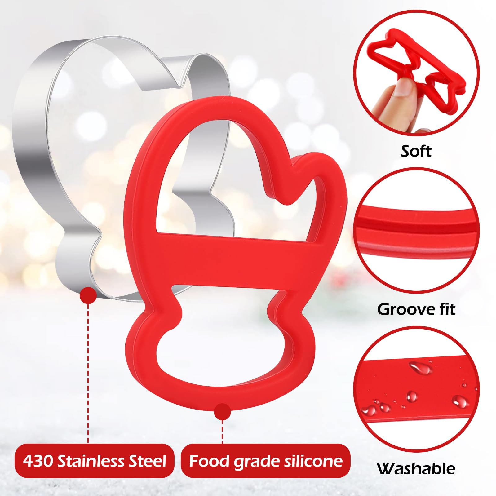 Christmas Cookie Cutters, 6 Pcs Holiday Cookie Cutter With Comfort Grip - Gingerbread Men, Christmas Tree, Snowflake, Santa Hat,